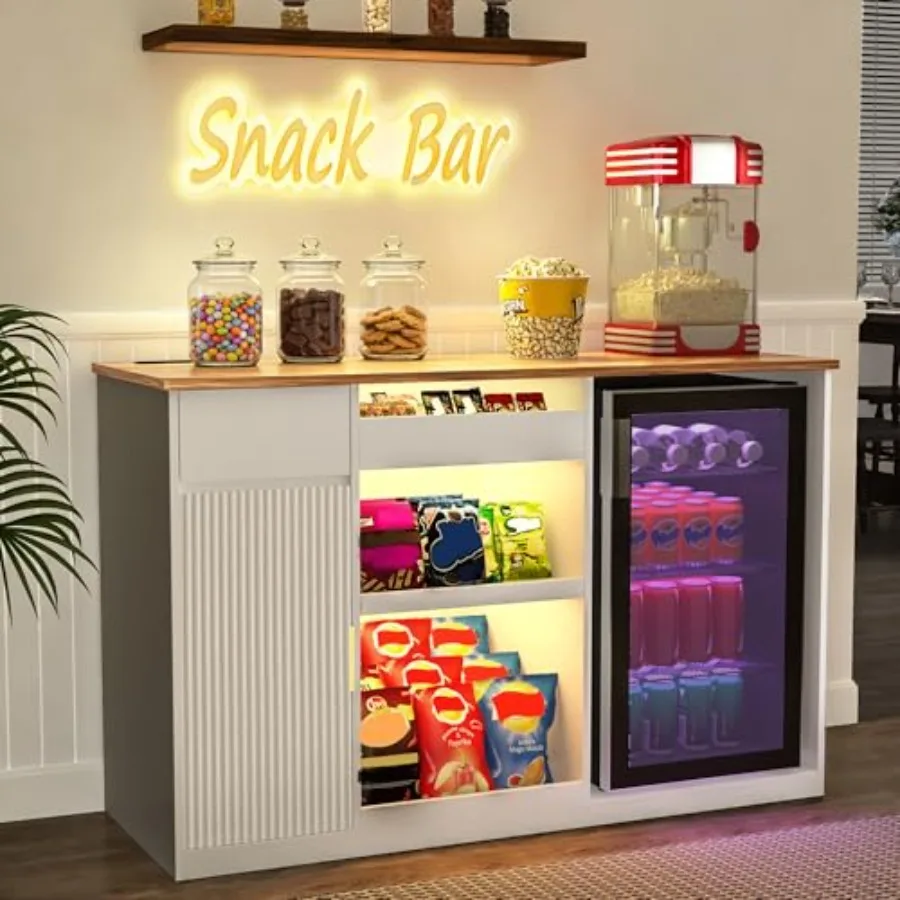51.2" Snack Bar Cabinet with Fridge Space, Snack Organizer