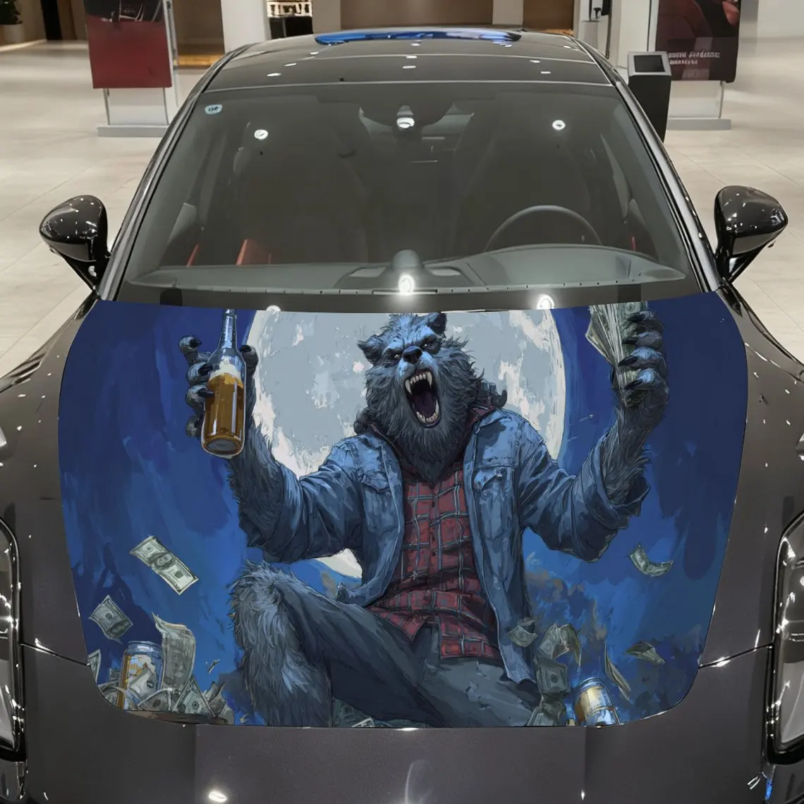 Party Wolf Auto Cover Sticker, Waterproof and Self-adhesive Auto Hood Decal, Auto Vinyl Wraps, Cool Car Exterior Decal, Holiday