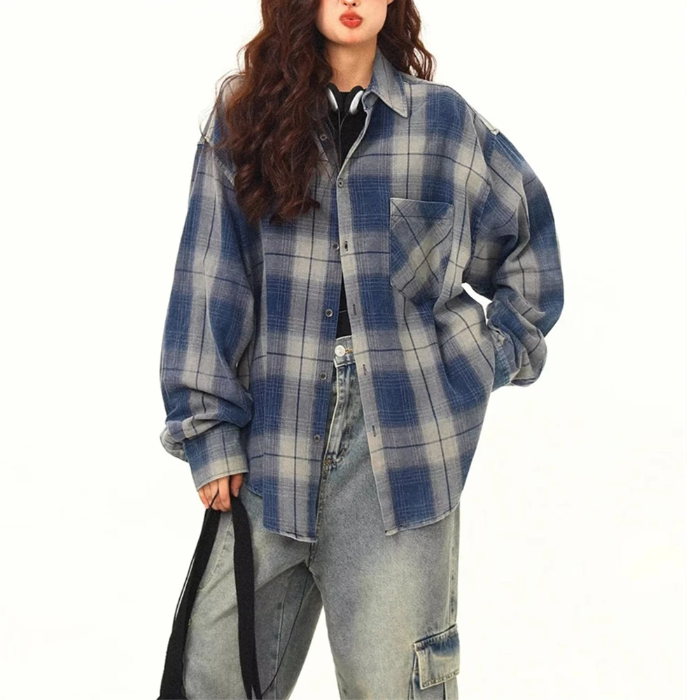 

Фланелевые рубашки в крупную клетку для мужчин и женщин, Осенние повседневные мужские рубашки на пуговицах, одежда унисекс с длинным рукавом