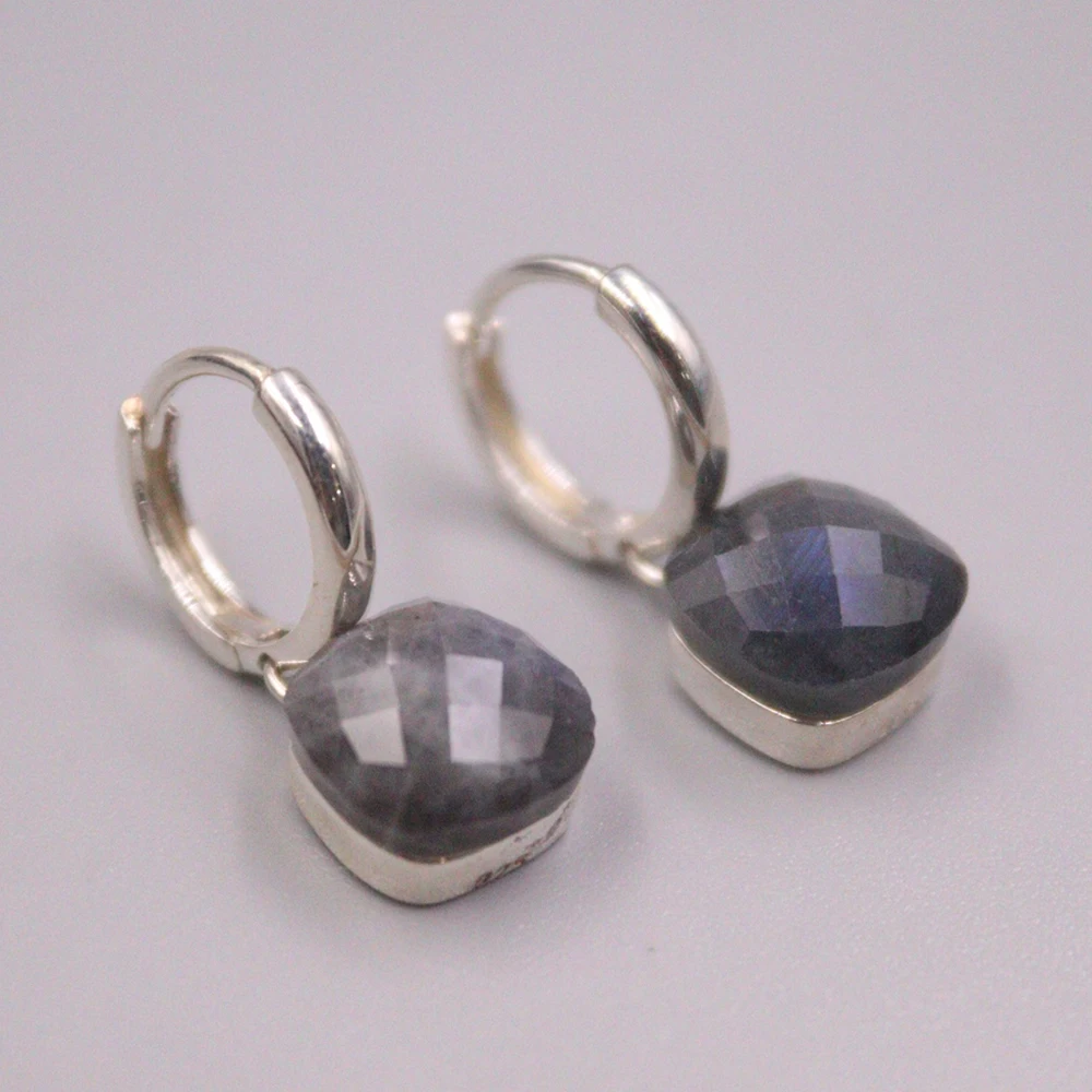 Pure S925 Sterling Silver Purple Black Crystal  Earrings Women 21*8*12.5mm Square Hoop Earrings