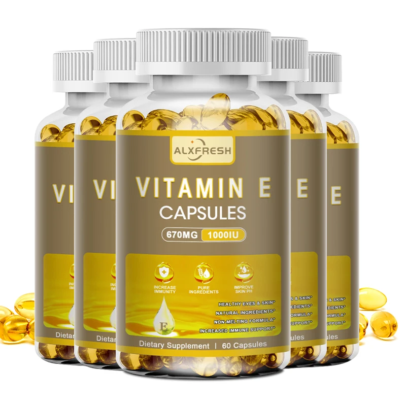 Alxfresh Vitamin E 670 mg (1000 IU) - Natural Dietary Supplement Antioxidant, Skin, Immune System Support, Gluten Free, Vegen