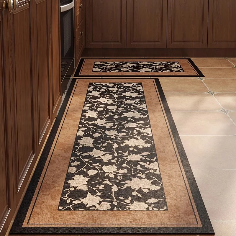 

Kitchen Vinyl Rug PVC Antifouling Non-slip Long Carpet Waterproof Anti Fatigue Floor Mat Plant Flower Home Decoration Runner Rug