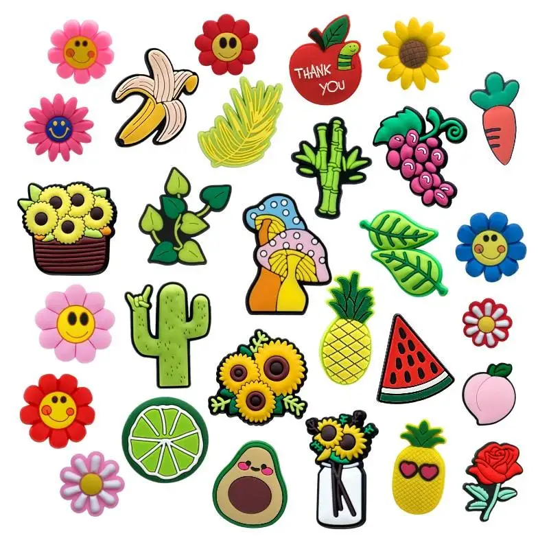 Mixing 50pcs Plants, Flowers, Fruits Shoe Charms For Sandals, Shoe Decoration Accessories Shoe Pins Great Gift For Men Wome