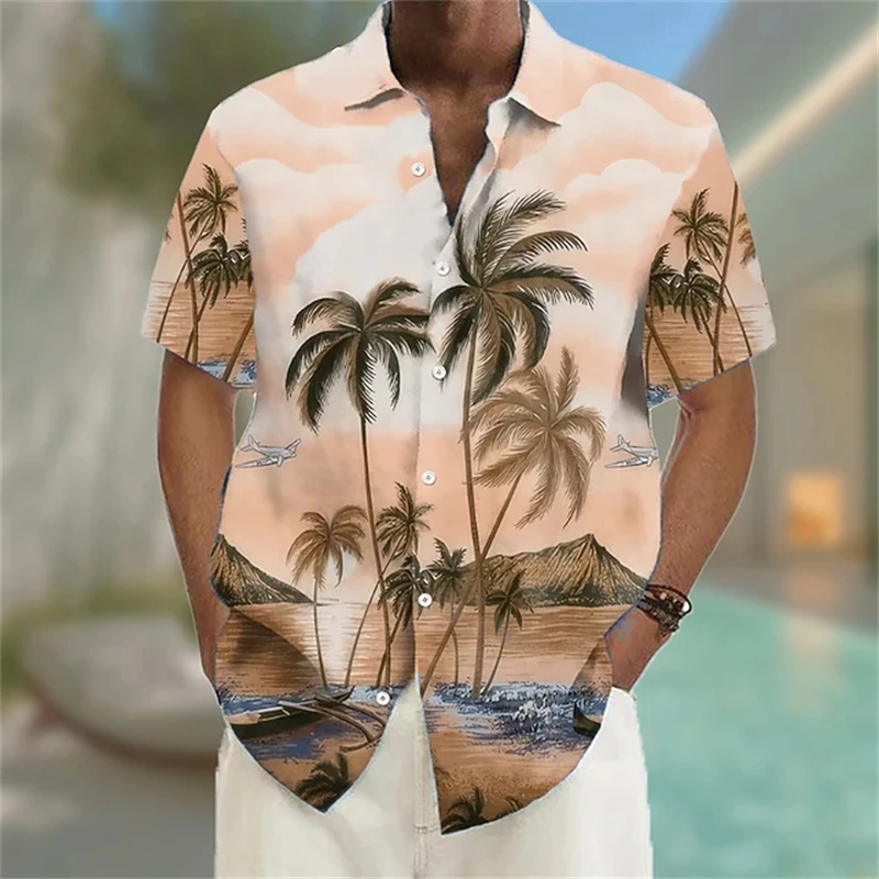 

3d Print Men Hawaiian Shirts 2025 New Men's Coconut Tree Beach Pattern Shirt Summer Holiday Daily Casual Short Sleeve Clothing