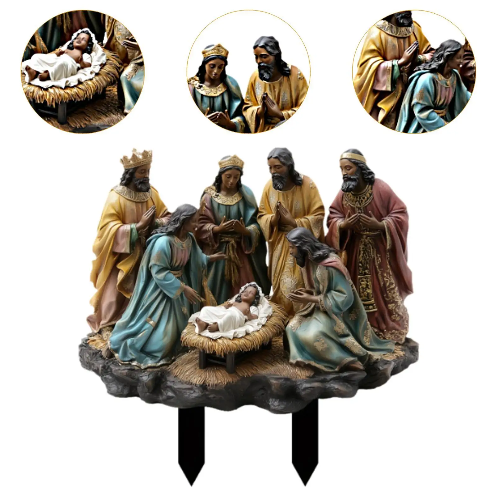 Jesus Nativity Scene Stake 2D Festival Walkway Christmas Yard Sign Stake Decor Hollow Nativity Scene Stake Xmas Yard Sign Stake