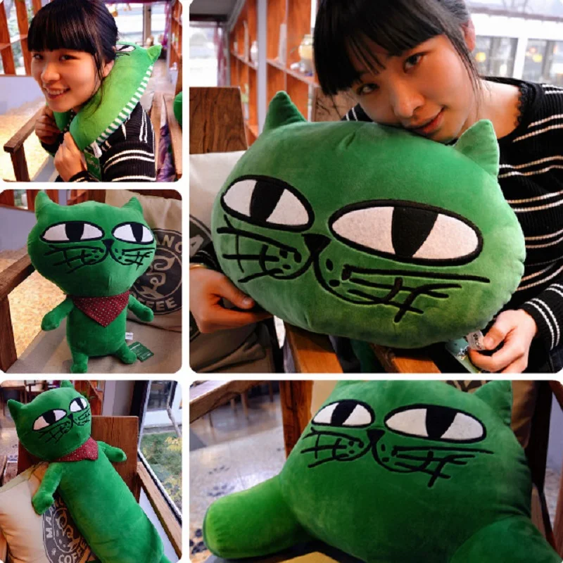 Green Okcat Ok Cat Kitten Lovely Soft Plush Toy Stuffed Doll Cushion U Pillow Tissue Box Cover Girl Boy Birthday Christmas Gift