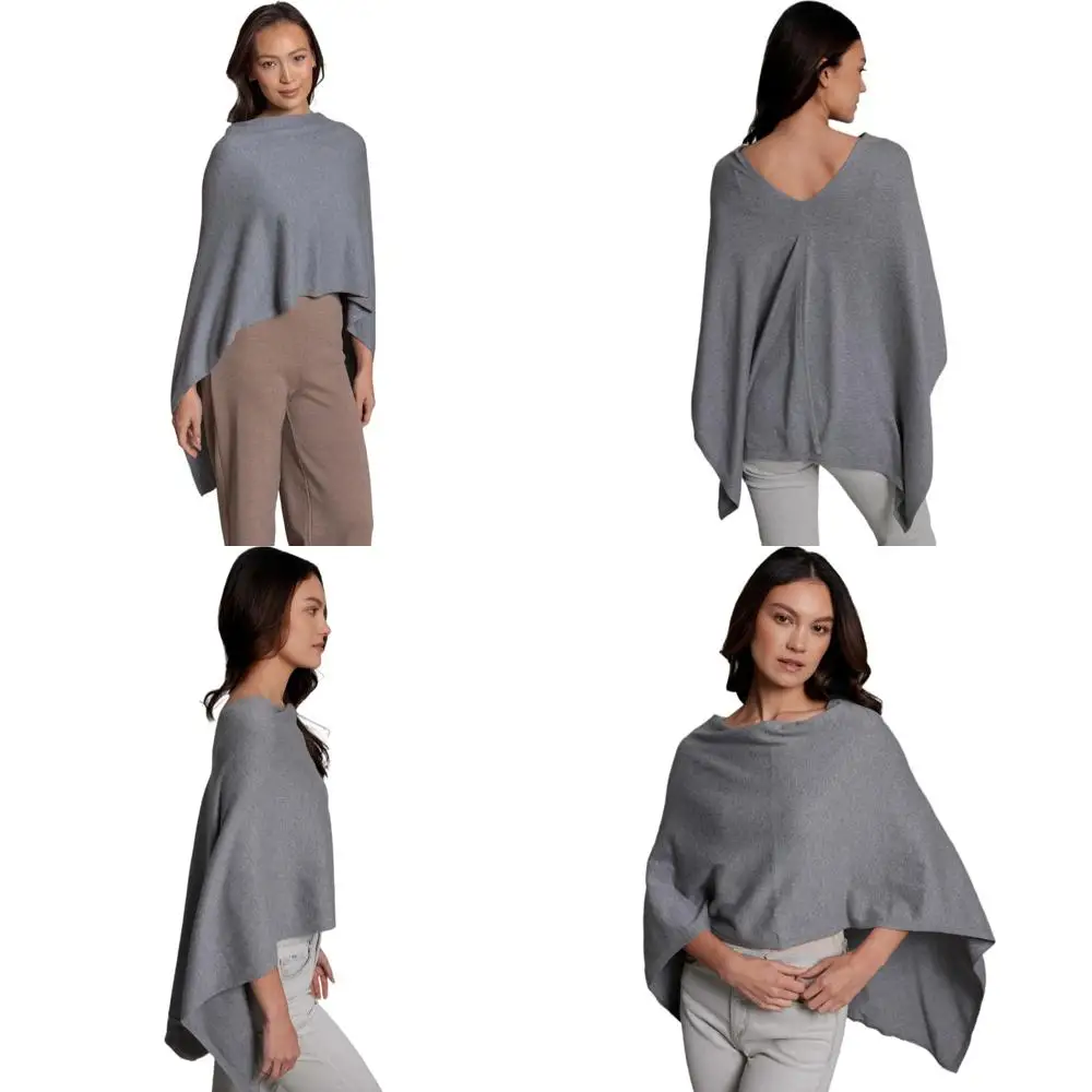 Luksusowe, lekkie poncho z mieszanki bawełny i kaszmiru - 95% bawełna, 5% kaszmir - idealny miękki prezent dla niej