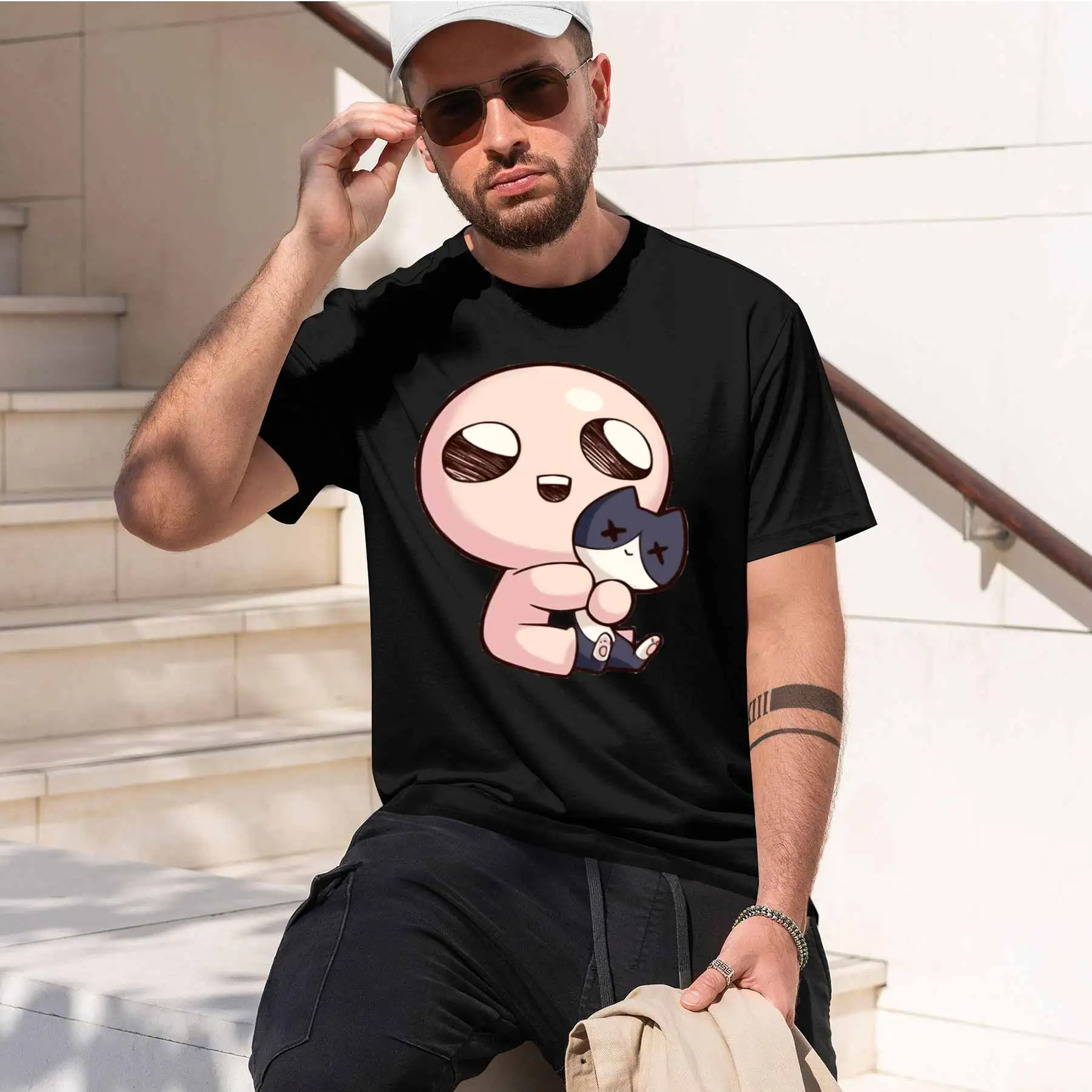 2026 new printed T-shirtThe Binding of Isaac Men's T-shirt Cute Isaac Holding Little Blue Man Print Casual Crew Neck Short Sle
