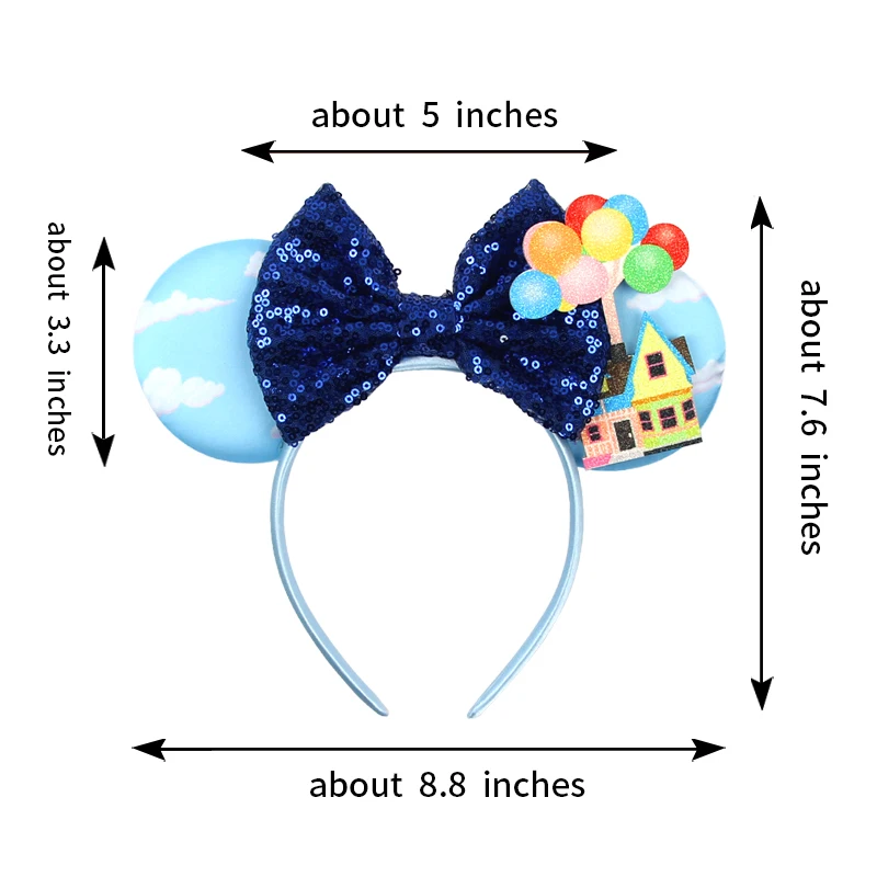 Mickey Mouse UP Ears Hair Accessories for Women Flying House Balloon Travel Sequins Hairbands Girl Headband Kids Bow headwear view 4