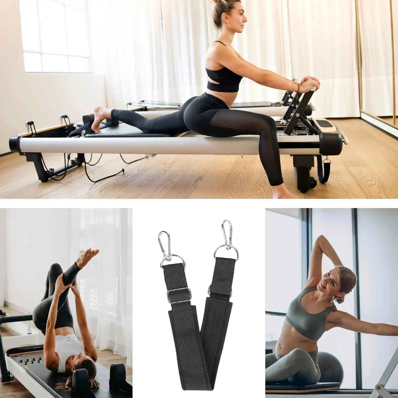 Picture 6: Reformer Footstrap Double-Loop Thickened Non-Slip Adjustable Yoga Pilates Reformer Foot Strap For Home Gym Studio Hotel