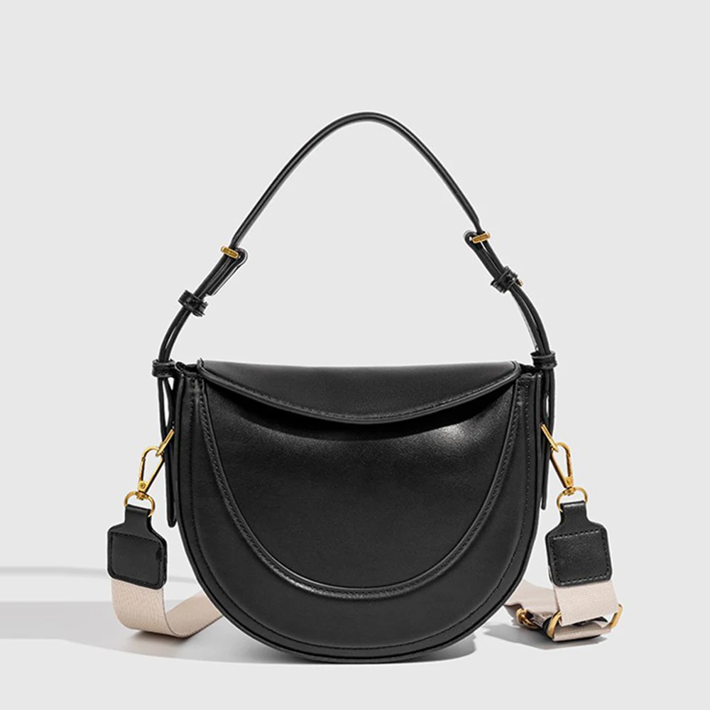 

Half Moon Saddle Bags for Women Handbag Quilted Shoulder Bags Wide Strap Cover Crossbody Bag Luxury Designer Women's Bag Purse