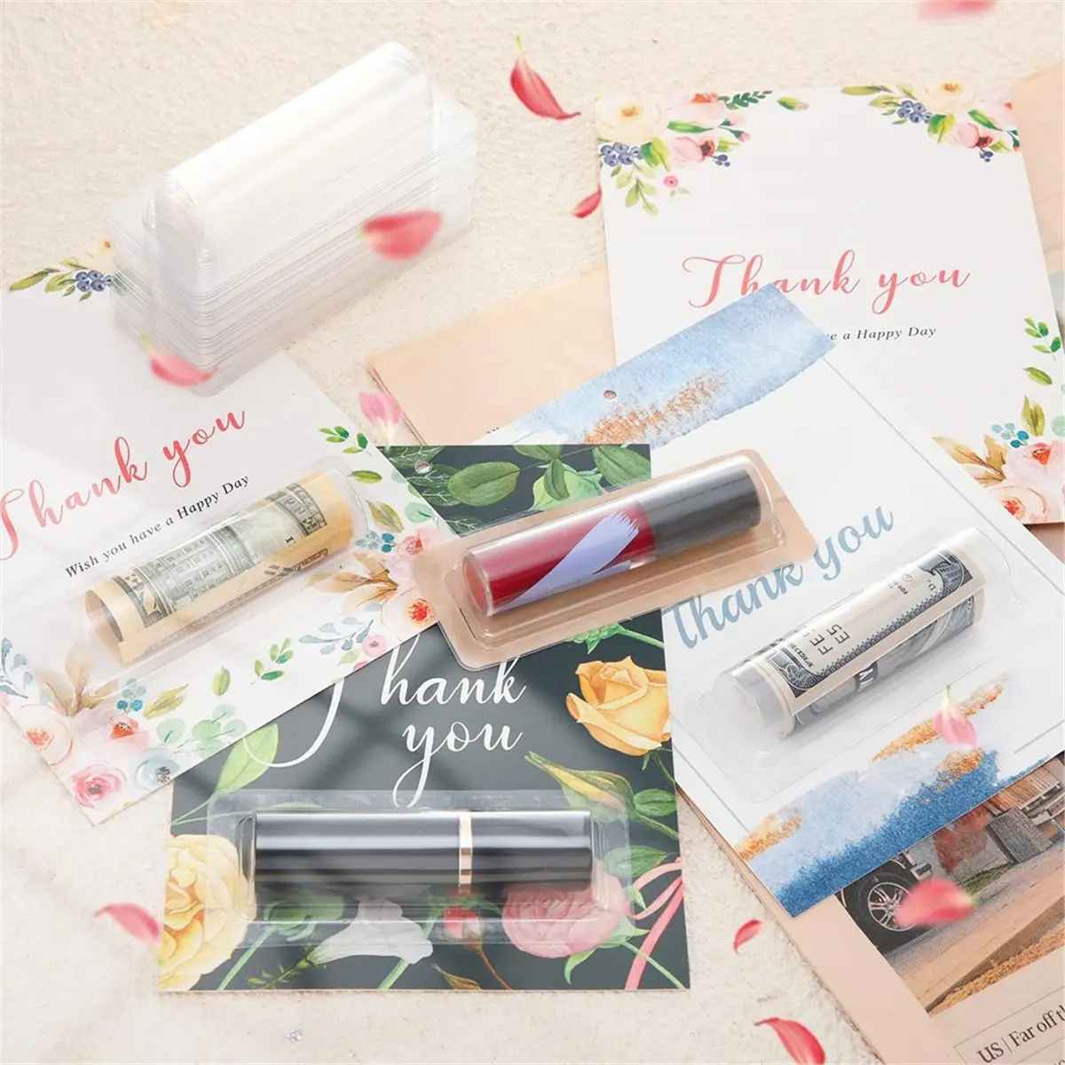 2026 New 200 Pcs Clear Lip Balm Pouches Plastic Money Holder Card Holder with Adhesive Lip Balm Cards for Organize DIY Storage