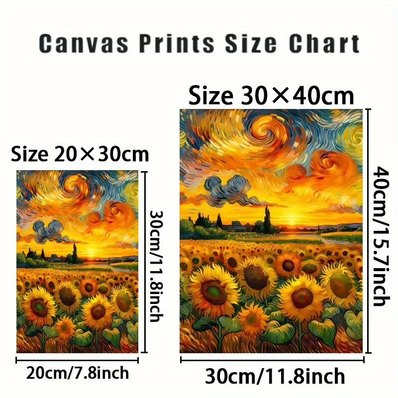Van Gogh Inspired Sunflower Field At Sunset Canvas Print Frameless Wall Decor Home Bedroom Living Room Office Room Decoration