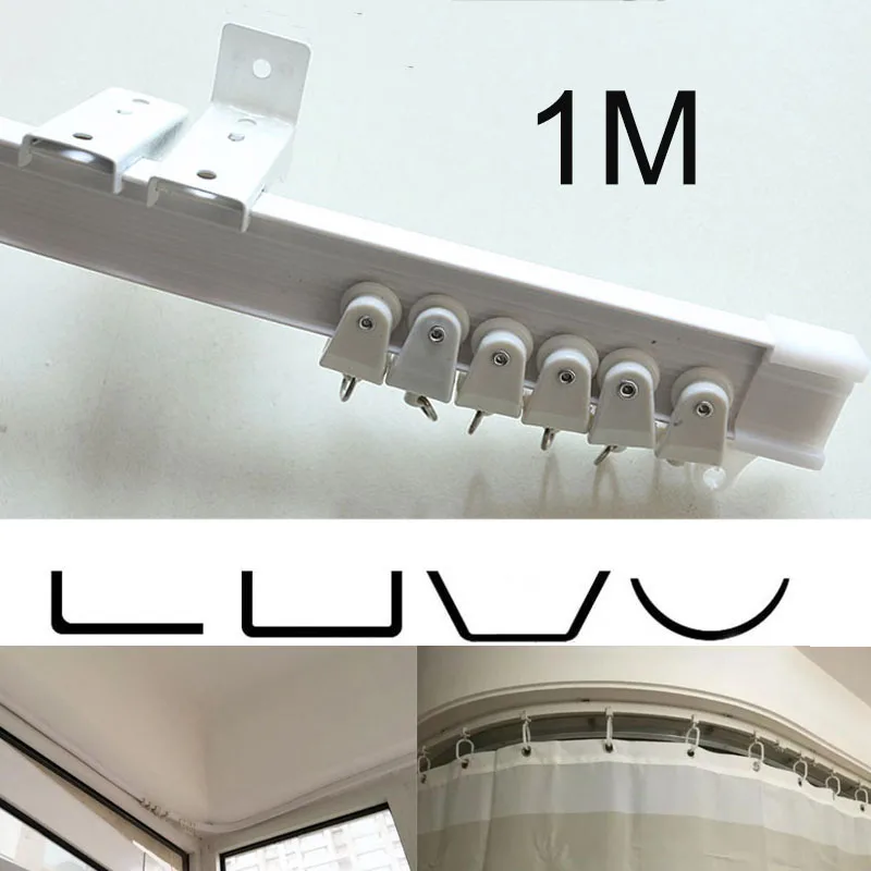 1M Flexible Ceiling Mounted Curved Curtain Track Rod Rail Straight Slide Windows Plastic Bendable Accessories Kit Home Decor F1