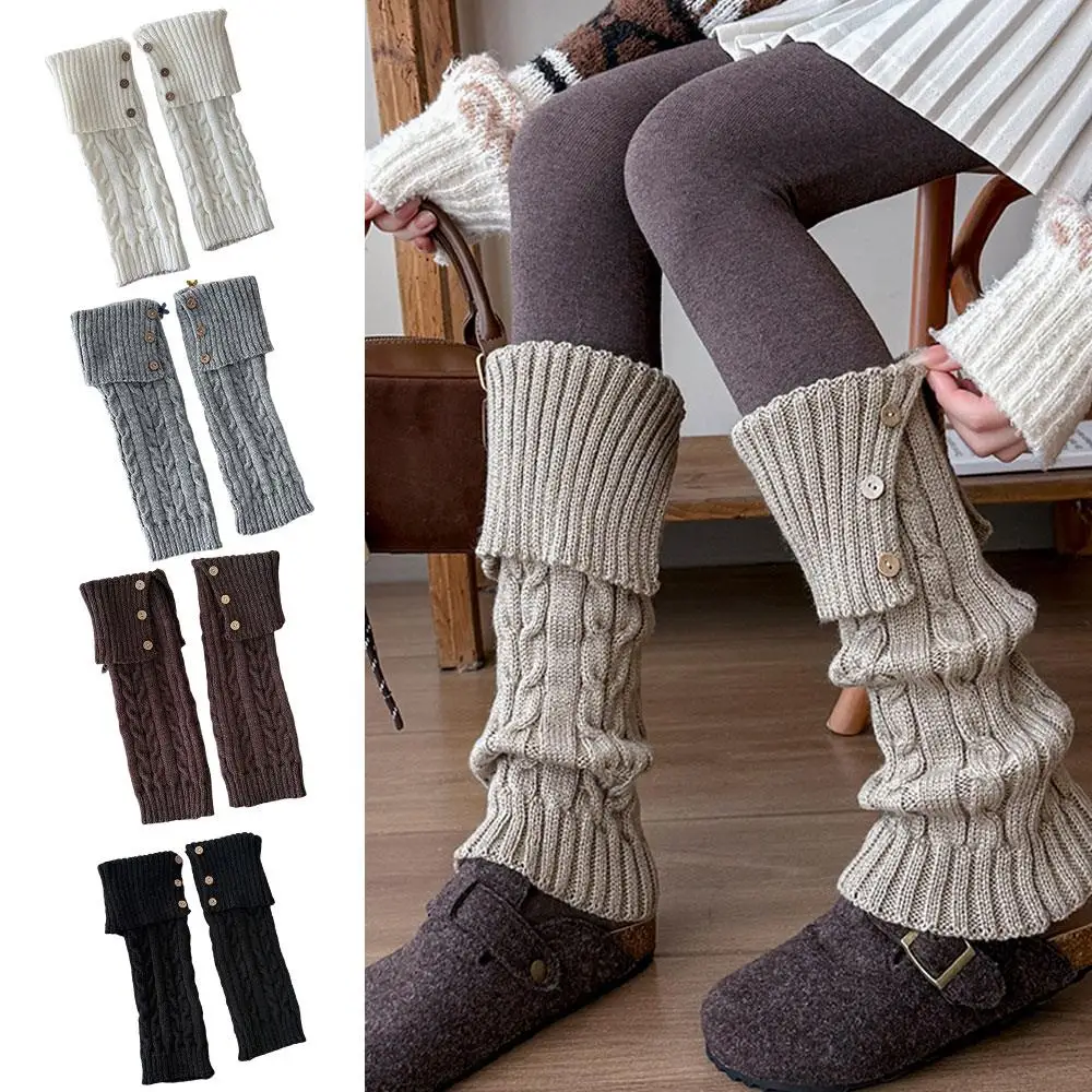 

Knitted Socks Winter Warm Stockings Calf Warmers Long Socks Button Decor Trendy Costume Parts Thermal Items Colorful Stockings