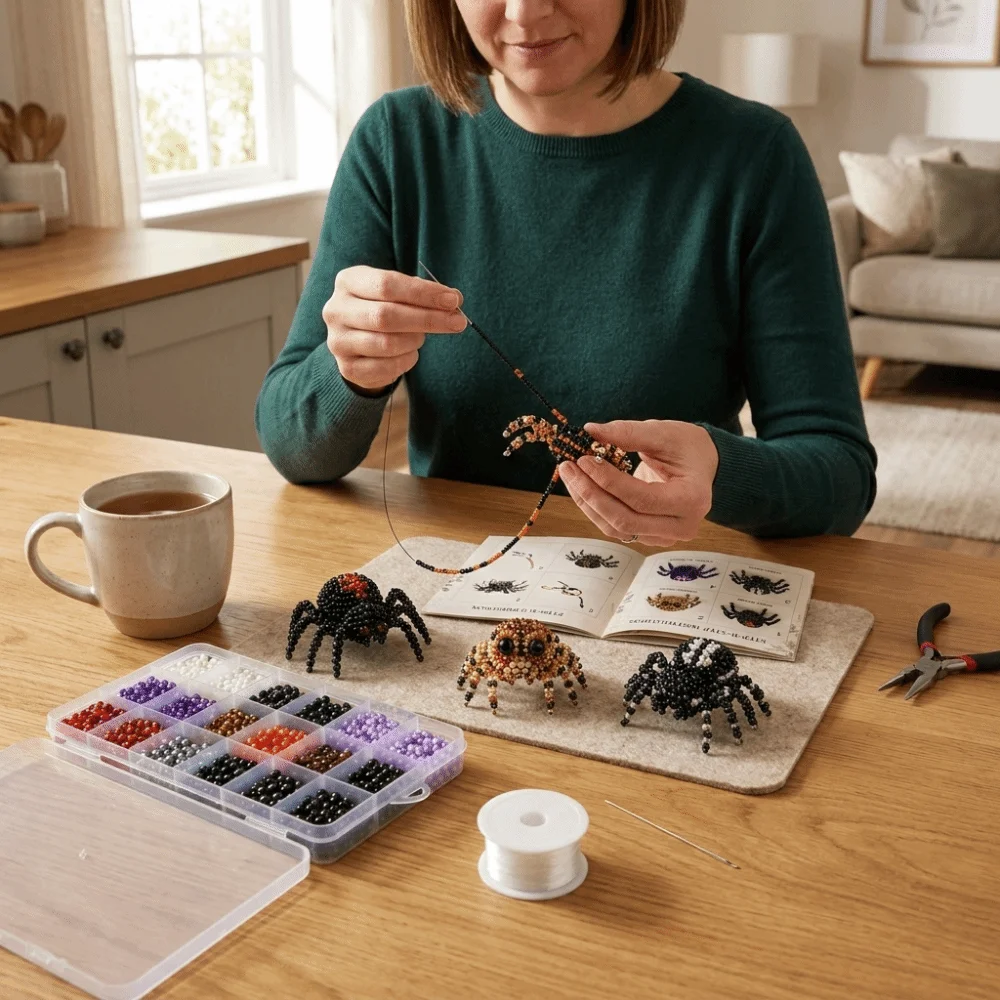 Creative 3D Beaded DIY Craft Kit Elf Spider Handmade Beading Ornament Set Pumpkin Desktop Decorations Beaded Spider Ornament