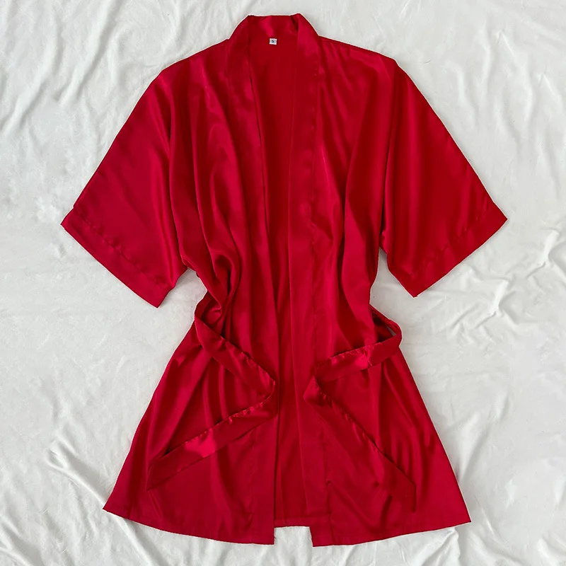 

Sexy and Sexy Nightgown with Lace Up Kimono, Loose Casual Bathrobe, Ice Silk Thin Sleepwear, Nightgown