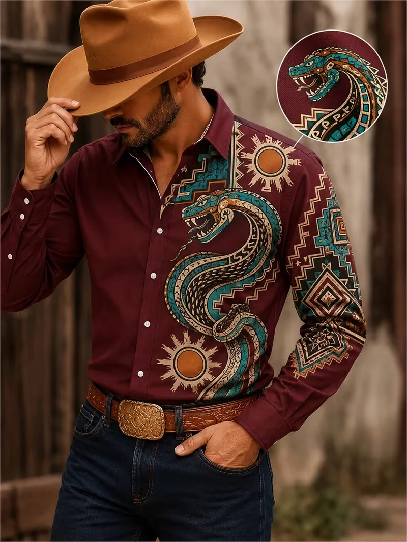 New beige light luxury geometric stripe shirt, retro hexagonal checkered business men's long sleeved shirt