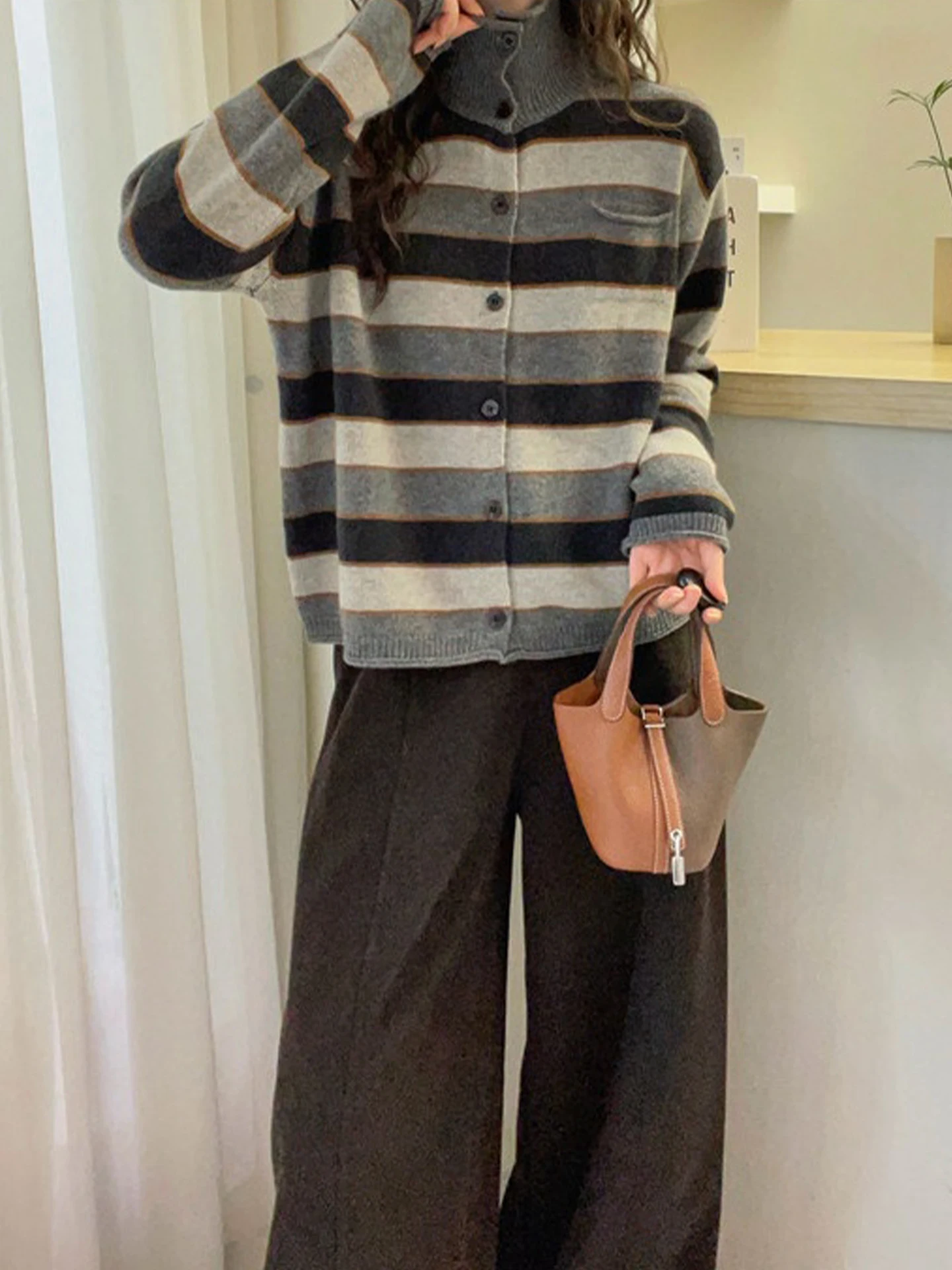 Korean Sle Long Sve Color Blo Striped Knit Sweater High Collar Camere Winter New Faion Anti Aging Women's Top