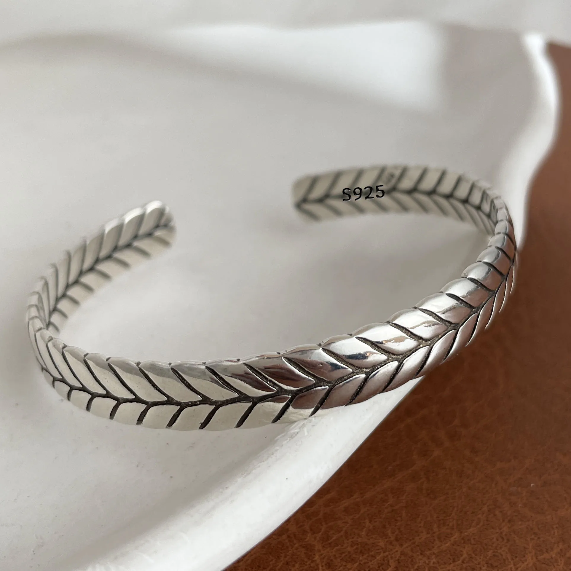 100 % massives 925er Sterlingsilber-Metallarmband für Damen, Vintage, handgefertigt, schlicht, Retro-Kette, Herz-Armband, Geburtstagsgeschenk, Party