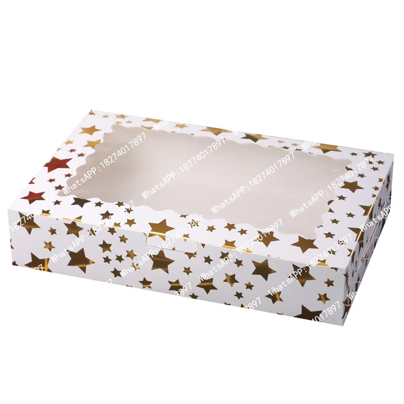 10pcs Cake Bake Chocolate Cookie Candy Makaron Packaging Gift Box Gold Star Dot Wave Paper Christmas Wedding Birthday