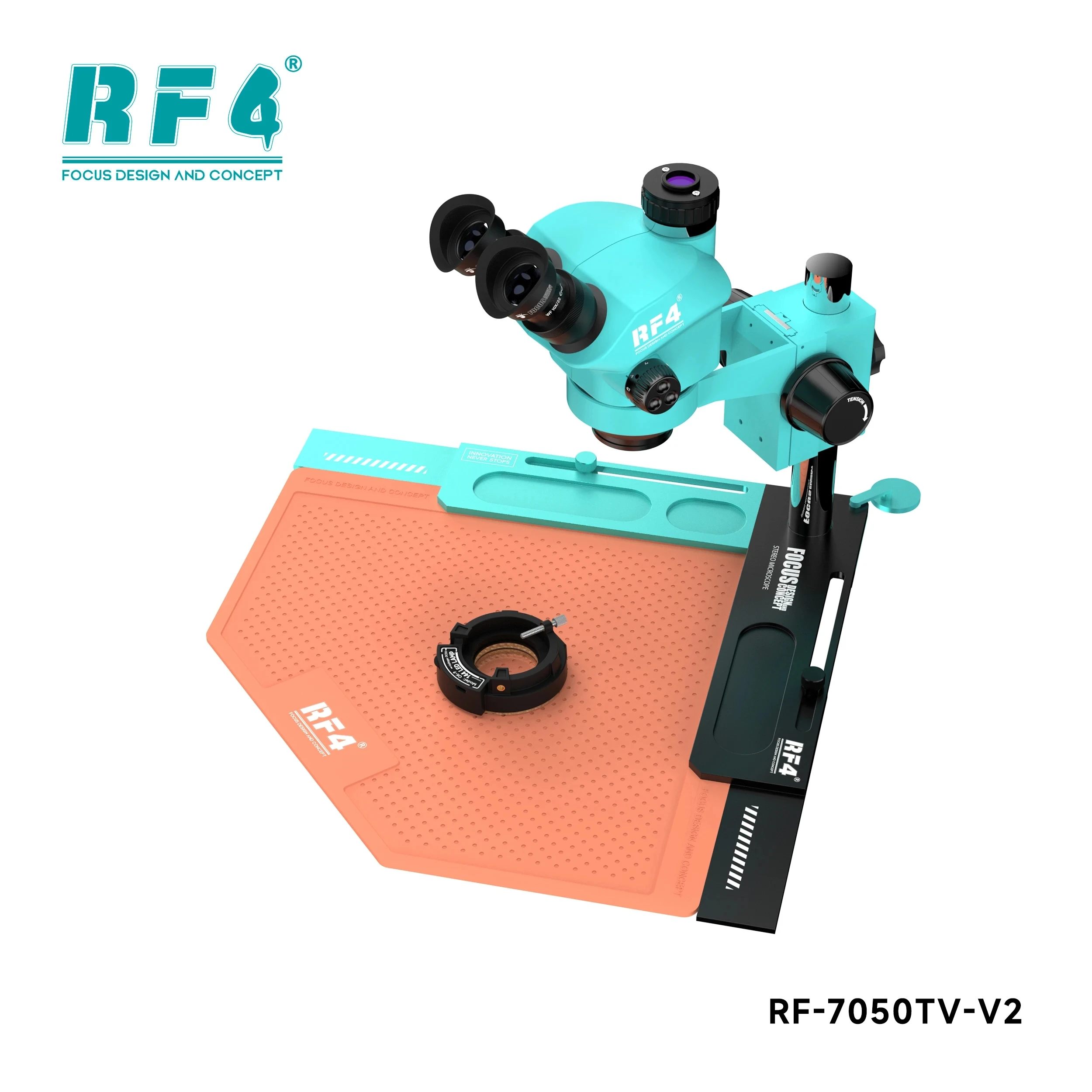

RF4 RF-7050TV-V2 Стереомикроскоп Тринокуляр 7X-50X с широкоугольным окуляром/кольцом Светодиодный светильник для ремонта печатных плат телефона Инструмент для пайки