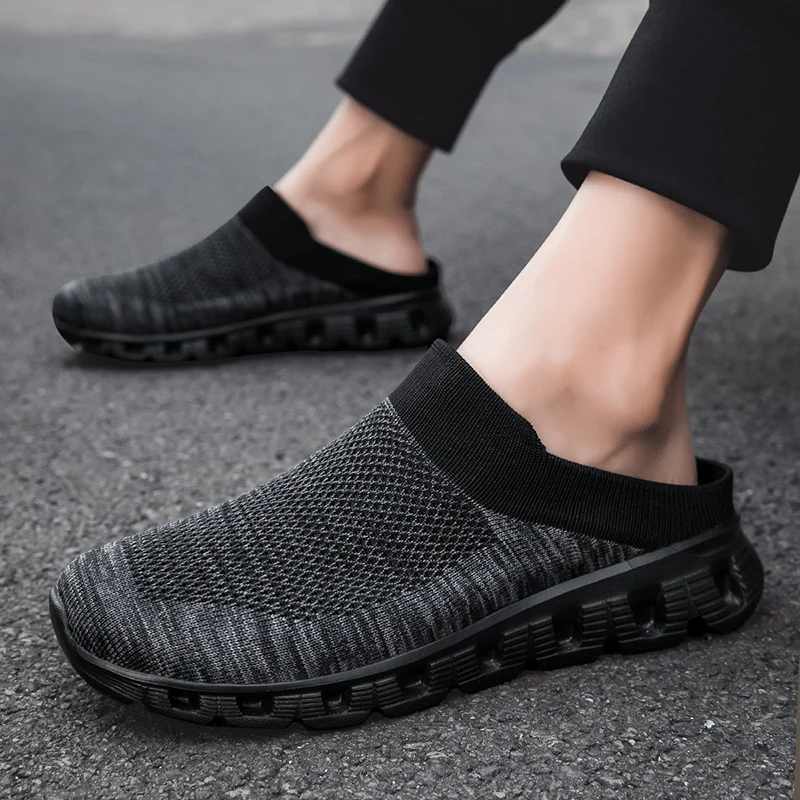 2024 Unisex Cross-border foreign trade spring and autumn large size couple flying woven socks shoes a pedal half slippers 36-46