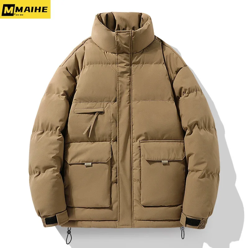 

2023 New Winter Men's Jacket Harajuku Vintage Stand Collar Thickened Down Cotton Coat Casual Outdoor Camping Ski Wear Warm Parka