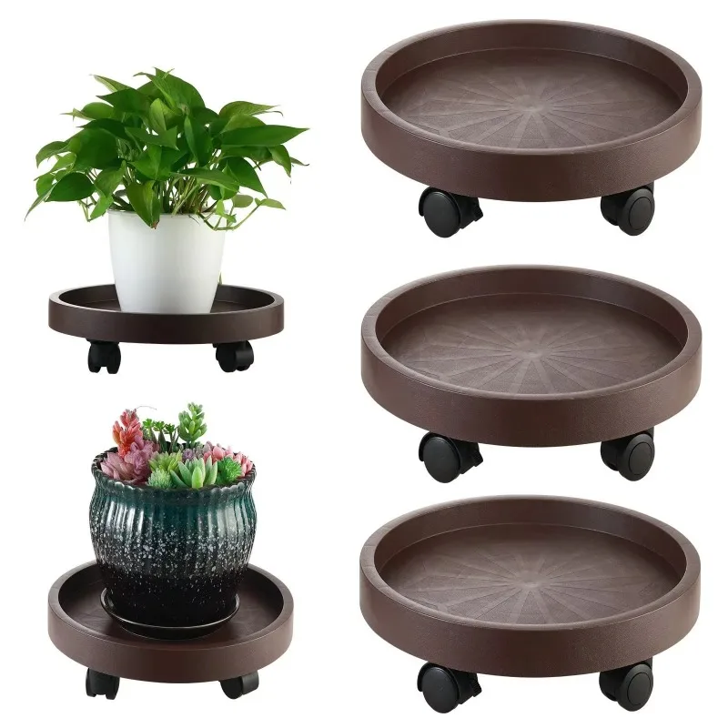 8-Piece heavy-duty 12.2-inch wheeled plant tray with indoor and outdoor locking wheels, plant stand pot tray
