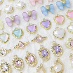 6pcs Alloy Inlaid Zircon Pearl Love Heart Sweet Cool Wind Pendant DIY Handmade Jewelry Bracelet Necklace Ear Accessories Charms