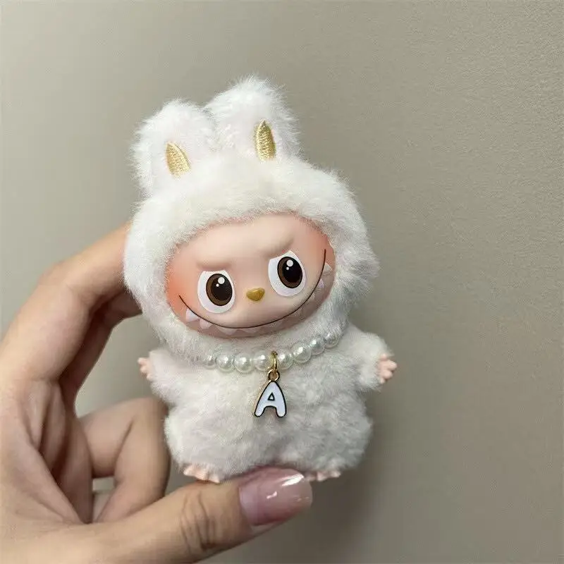 Mini Labubus Doll Necklace 4.0 Labubus Pearl Pendant Letter Accessories DIY Charm for 17cm Doll Clothes Fashion Gift