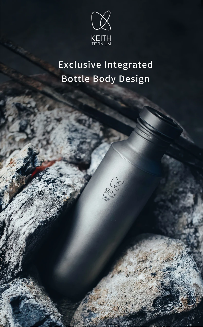 KEITH Sportflasche aus reinem Titan, ultraleicht, tragbar, auslaufsicher, mit Aufbewahrungstasche für Outdoor-Camping, Wandern, Fitness – Detail 1