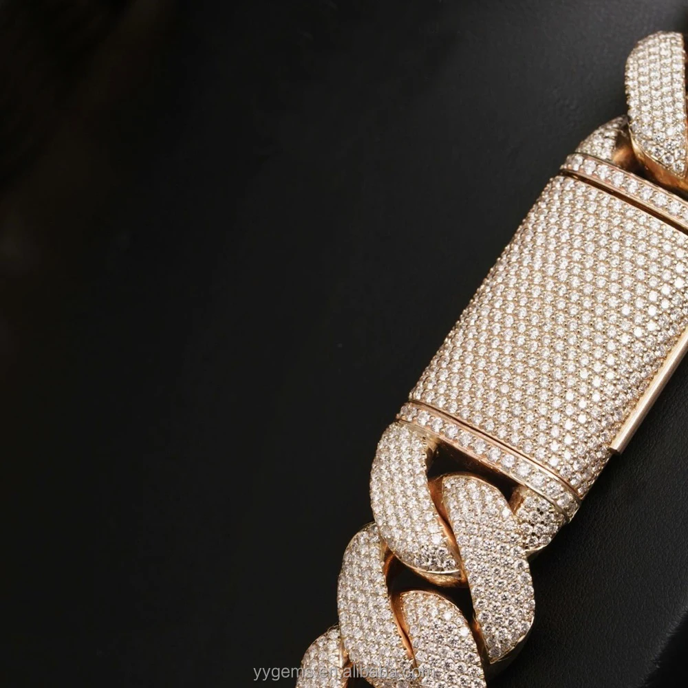 Custom Heavy Weight 25mm Wide Iced Out 5rows Cuban Link Chains Gold Plated 925 Silver Pass Diamond test VVS Moissanite Chains.,，