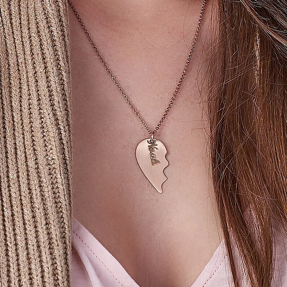 1 Pair Personalised Best Friend Heart Carved Couple Necklace Custom Engrave Necklace Jewelry for Her Bridesmaid Birthday Gift