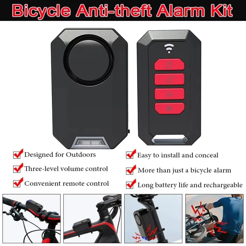 

PHILE-Bicycle Alarm With Remote Control Multi-Functional Bicycle Alarm 135Db Adjustable Siren IPX5 For Motobike