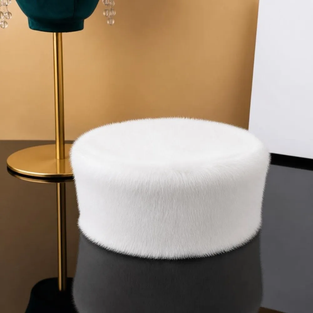New Faux Mink Fur Pillbox Hat Flat Top Warm Flat Top Hat Versatile Texture Winter Cap Winter Wear