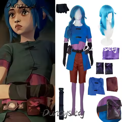 LOL League of Legends 2 Arcane Powder Cosplay Jinx Junior Childhood Costume Uniform Games Blue Wigs Headwear Girls Customized