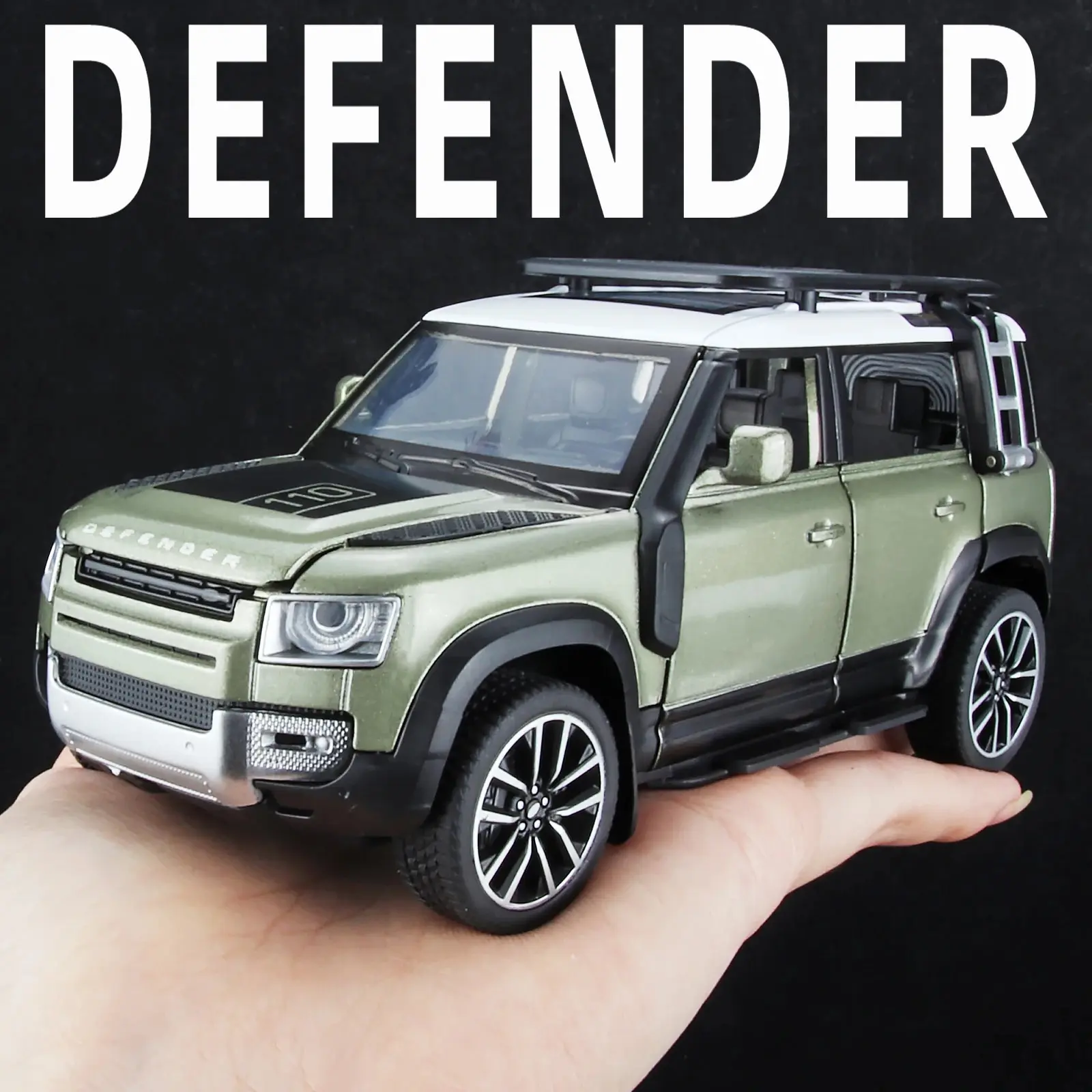 1/32 Diecast Modellauto Pullback Vehicle Toy Collection für Land Rover New Defender 110, Geschenk, mit Ton und Licht