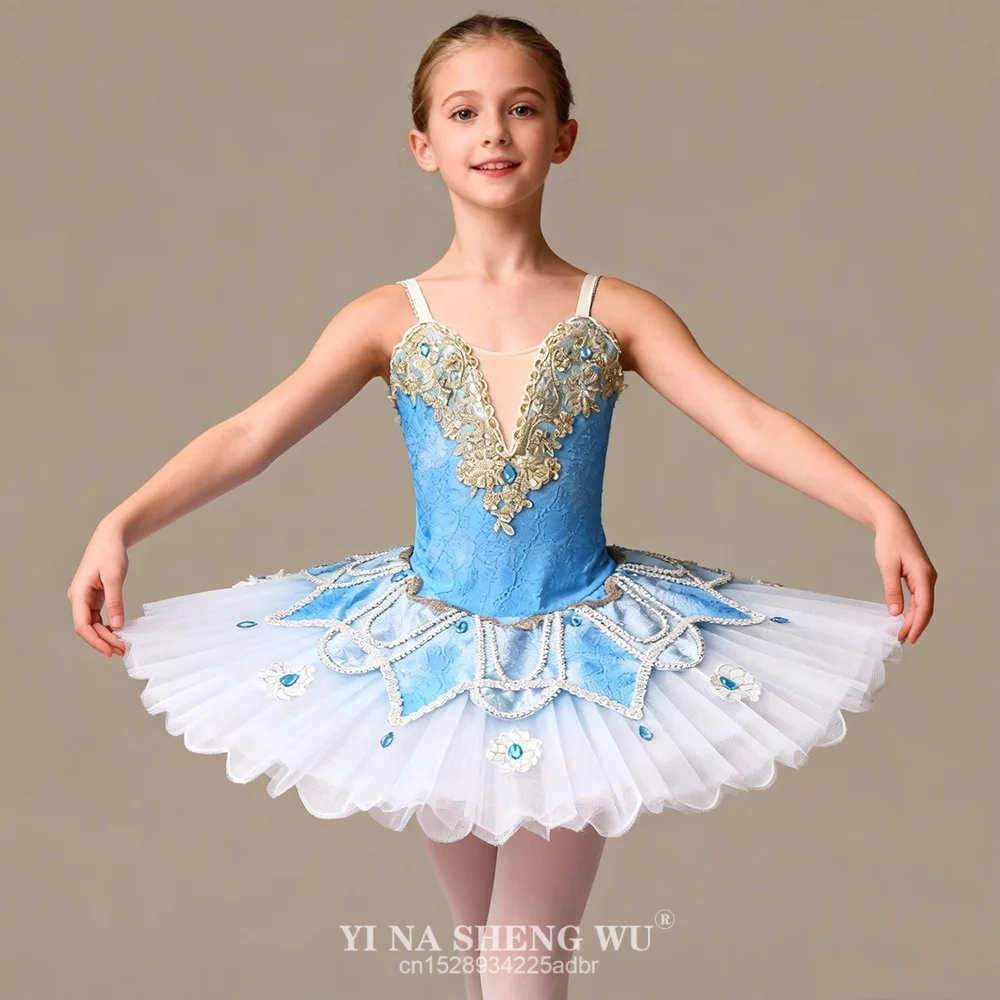 Hellblaues Ballett-Wettbewerbskostüm mit Farbverlauf, individuelles blaues Vogel-Variations-Tutu-Kleid für Damen