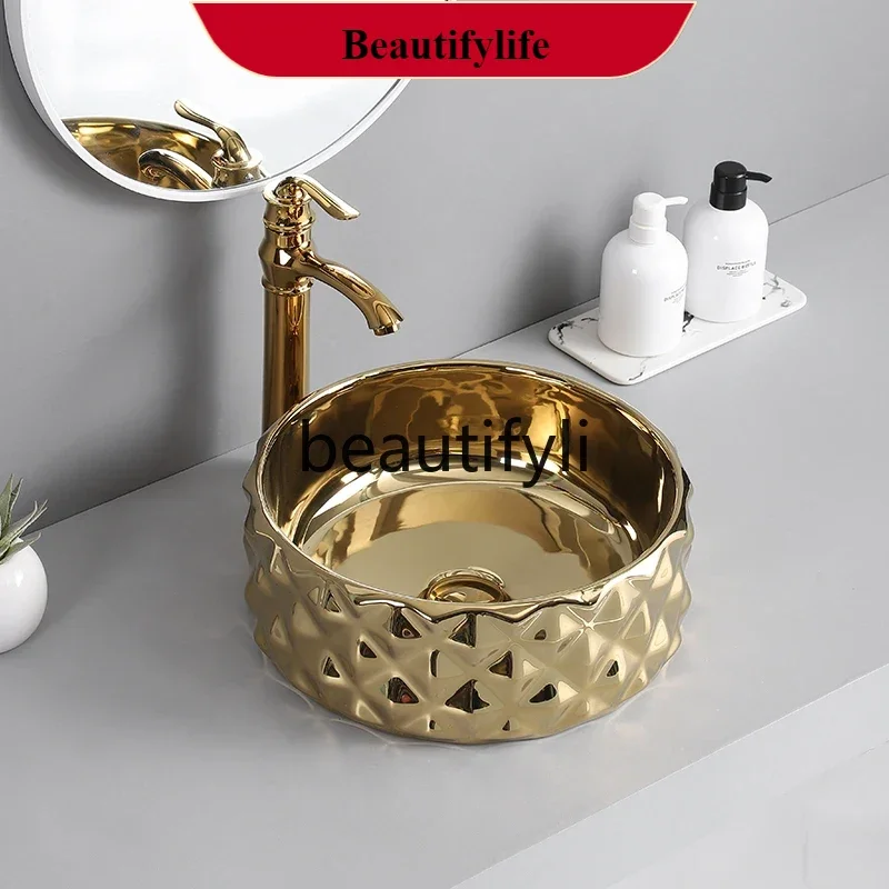 

B185 ss Nordic simple table gold silver ceramic washbasin round washbasin