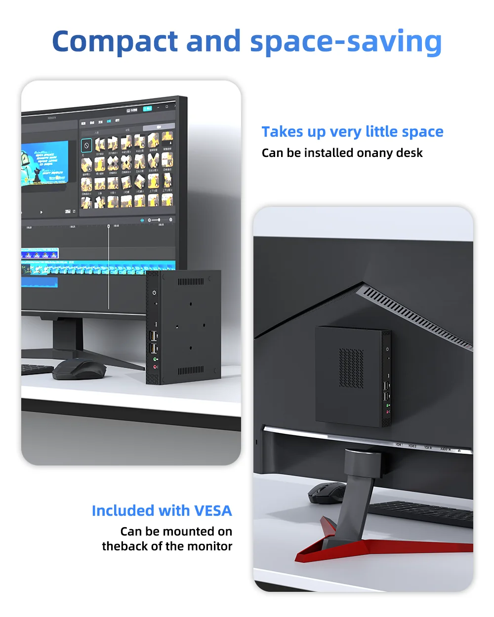 TexHoo Mini PC Intel I5-7300HQ/I7-9750H ITX Portable PC Win 10 Pro 8GB DDR3L 256GB SSD WiFi+BT 4K@60Hz Office Mini Computer