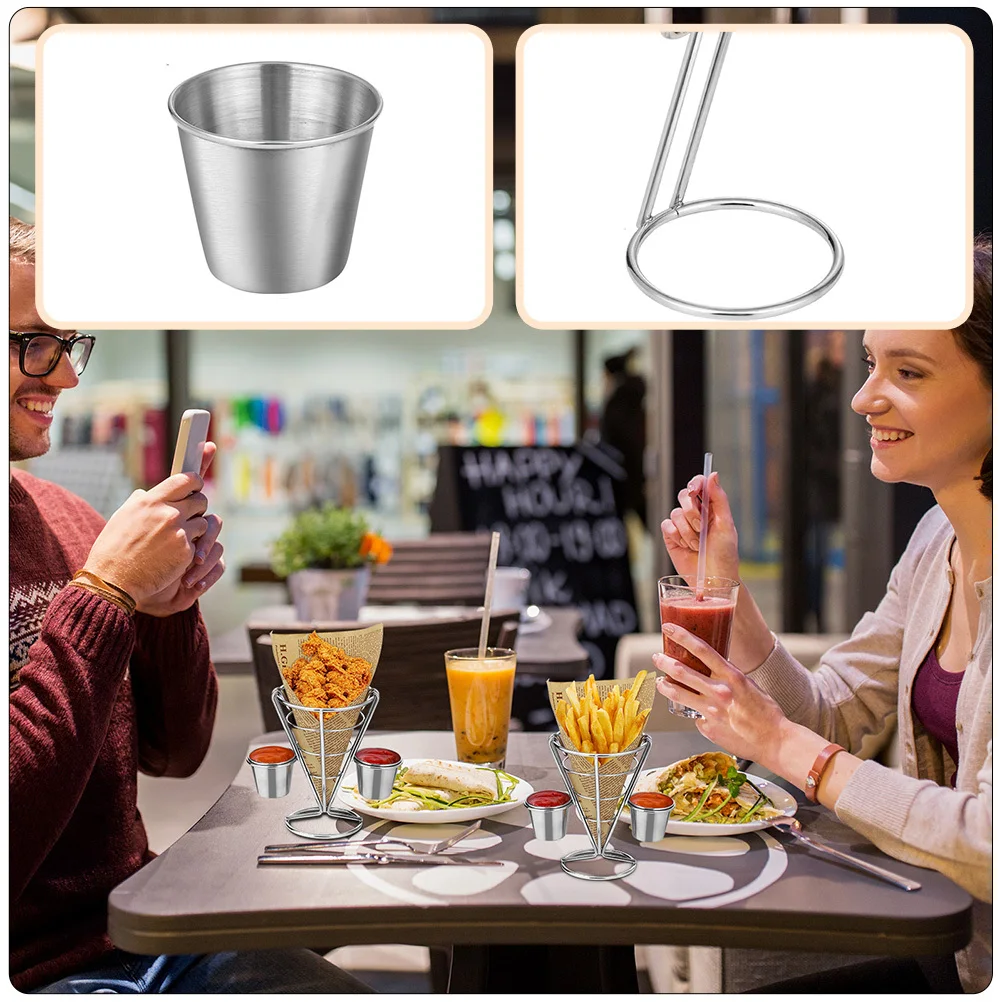 

3pcs French Fries Stand Mesh Cone Shape Snack Serving Rack For Kitchen Restaurant Appetizer Display Holder Dessert Wire Basket