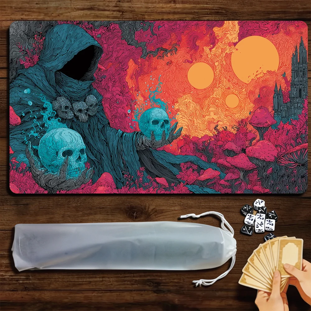 Mysterious Skeleton Warlock TCG Playmat Magic Playmat Gathering Gaming Mat with Stitched Edge Anti-slip base Trading Card Game