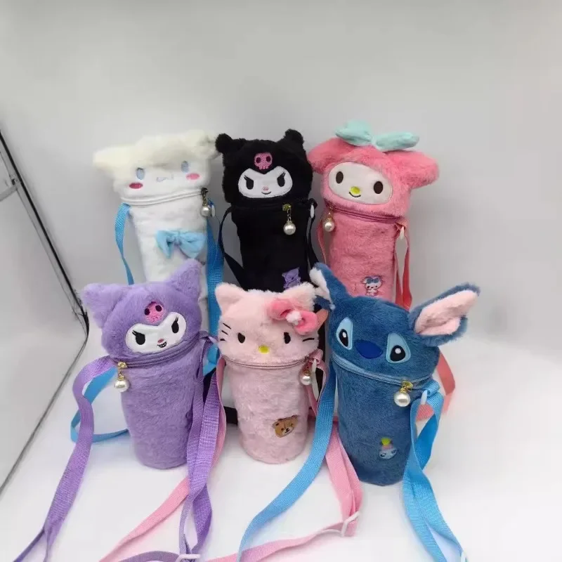 Cute Sanrio Hello Kitty Cartoon Plush Crossbody Thermos Cup Protective Case Melody Cinnamoroll Disney Winnie the Pooh