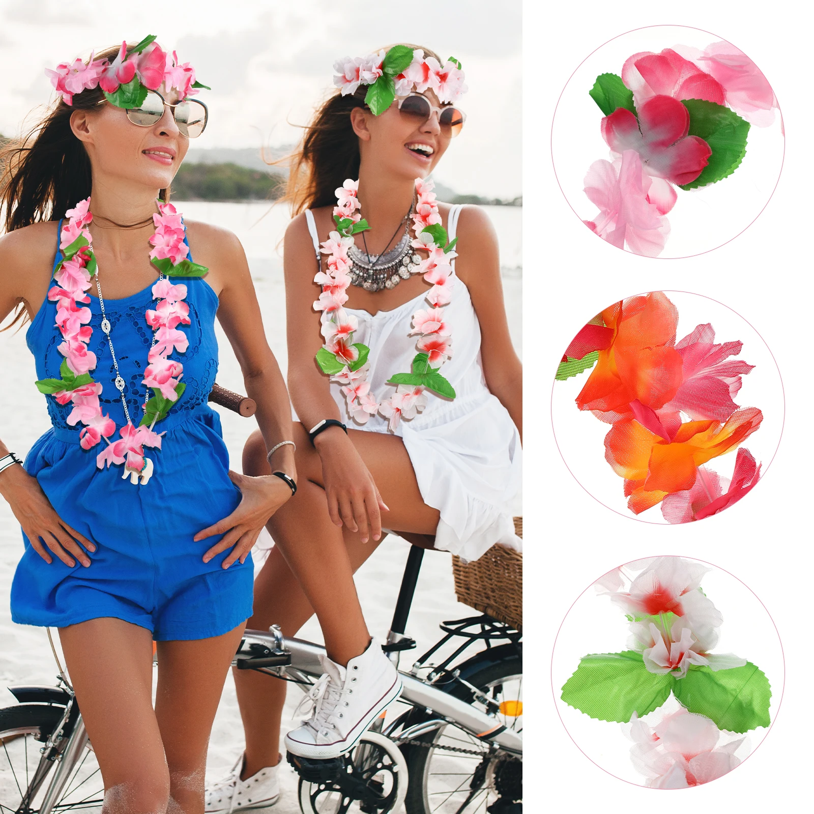 

6Sets Hawaiian Flower Necklaces Set Bright Artificial Leis Garland for Beach Party Campfire Event Decoration Hawaiian Garland
