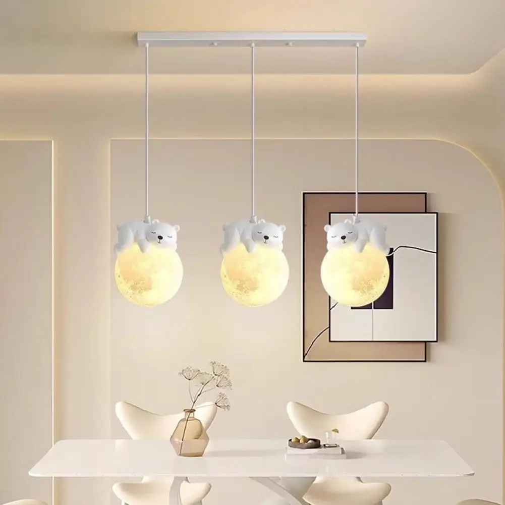 

White Light 6000k Hanging Light 3d Moon Planet Pendant Light with Bear Rabbit Chandelier for Kids Room Mid Century for Girls