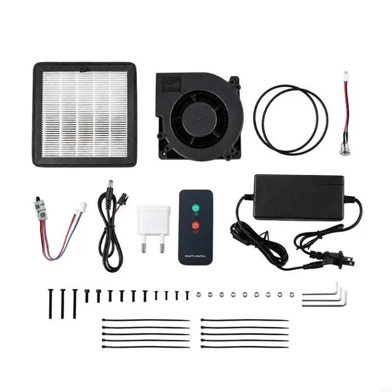 3D Printer Air Filter With Handheld Controller, Carbon Filter Fan Set, Cable Parts, and Mounting Hardware for Indoor F19E
