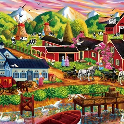 72*50cm Adult 1000 Pieces Jigsaw Puzzle Country Village Beautiful Landscape Paintings Stress Reducing Toys Christmas Gifts