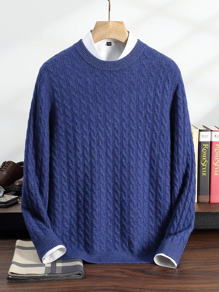 TLOML New Men's 100% Cashmere Sweater O-neck Cable Knit Pullover Autumn Winter Soft Warm Cashmere Knitwear Smart Casual Tops