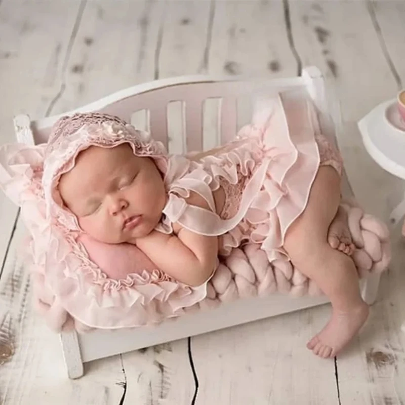 Pakaian fotografi bayi topi renda gaya putri lucu + bantal Pose + baju monyet + set sepatu Dekorasi Aksesori pemotretan baru lahir